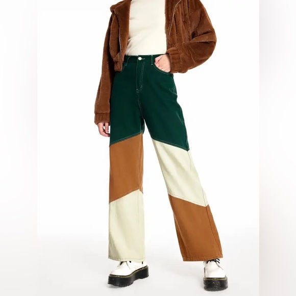 Cider Pants - NWT CIDER Denim Mid Rise Patchy Wide Leg Trousers XL